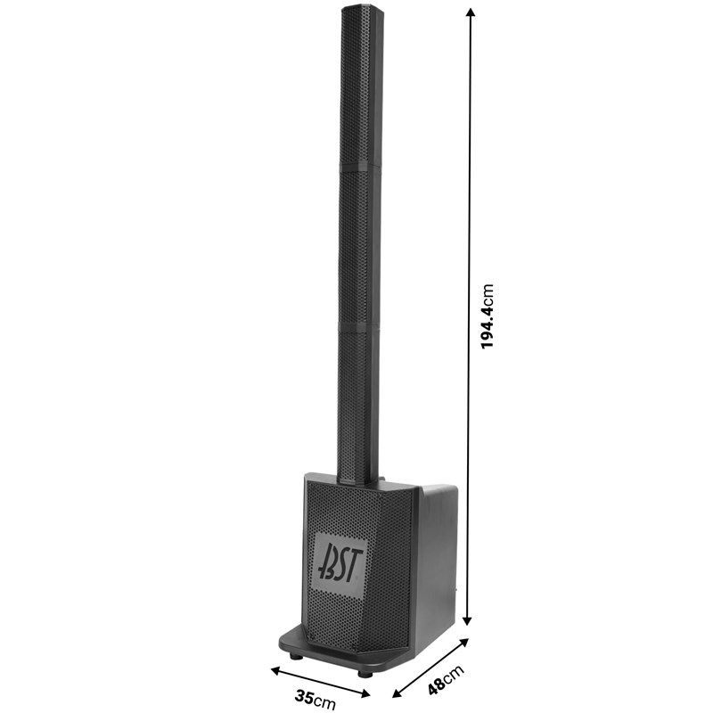 Système avec enceinte colonne et caisson de Basses 10"/25cm 480W - dimensions