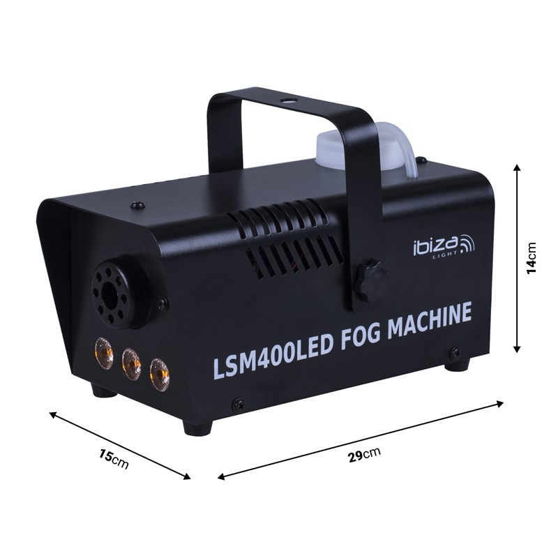 Mini machine à fumée 400W LED noire LSM400LED-BK dimensions