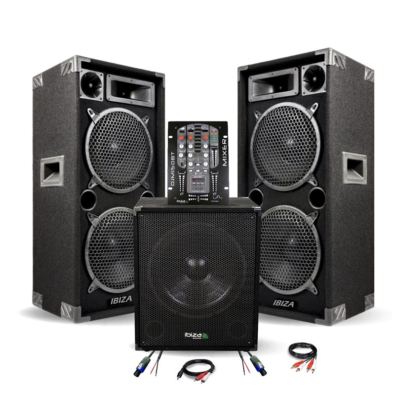 Pack Sono 2800W - 2 Enceintes STAR210 2X1000W + Caisson Actif IBIZA SUB15A 800W + Table Mixage DJM15