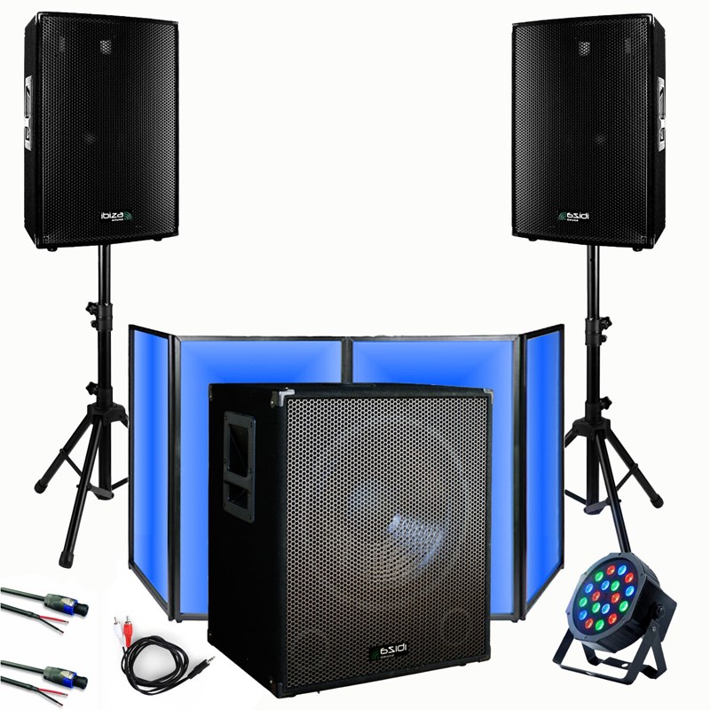 Pack 2 Enceintes 700W - Caisson de basses 800W - Facade - Projecteur