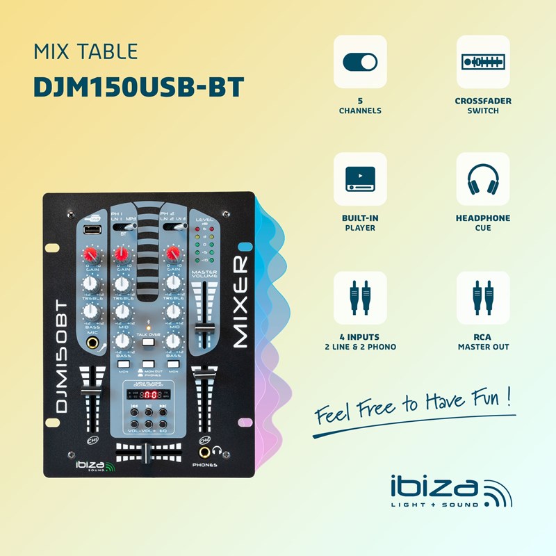 Pack Ampli SONO 1600W IBIZA AMP1000-MKII 2x800W + Table de Mixage DJM150USB-BT USB BT + Câbles - DJ