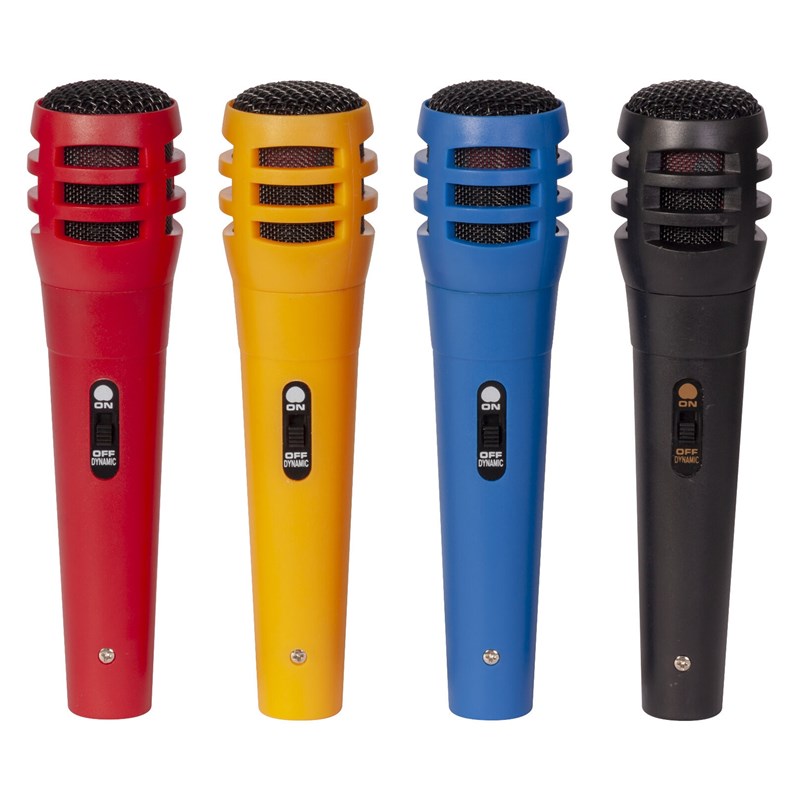 Lot 4 microphones couleur karaoké avec câbles XLR Jack - Rouge Bleu Jaune Noir