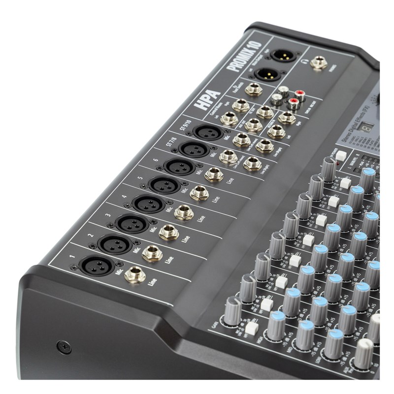 Console de mixage 10 canaux avec multi-effets, USB 2.0, Bluetooth et lecteur MP3/SD - connectiques
