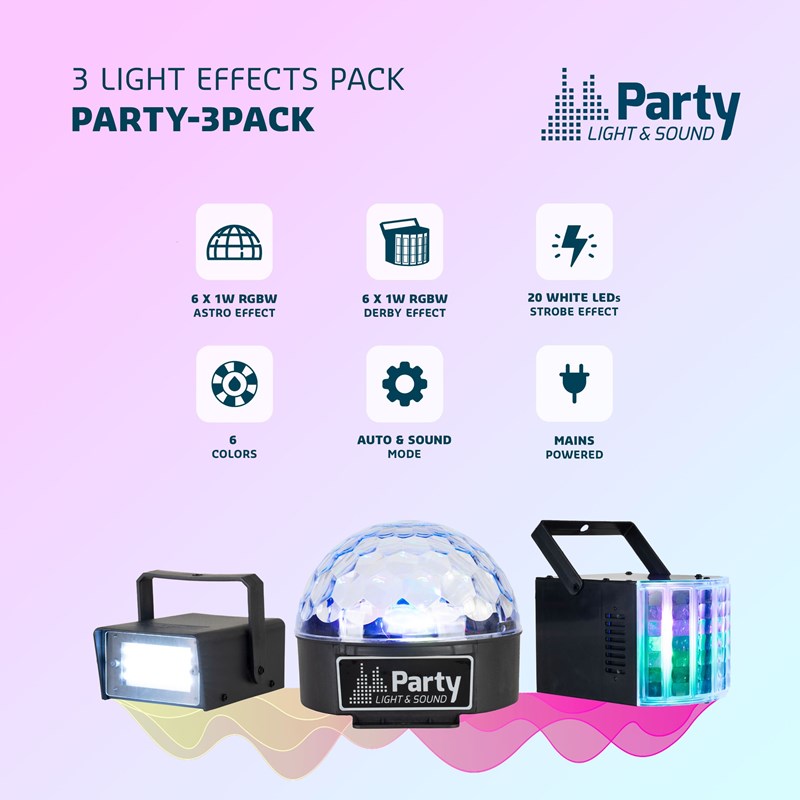 Pack 3 effets lumineux LED - Astro, Derby & Stroboscope lumières