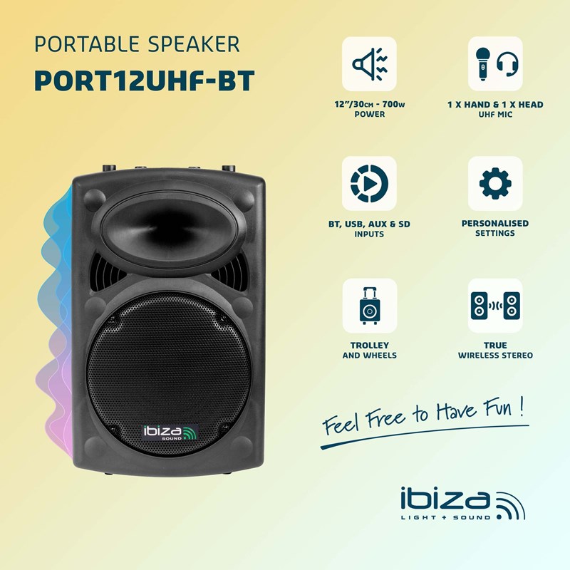 Système son portable Bluetooth UHF 700W autonome - PORT12UHF-BT fiches