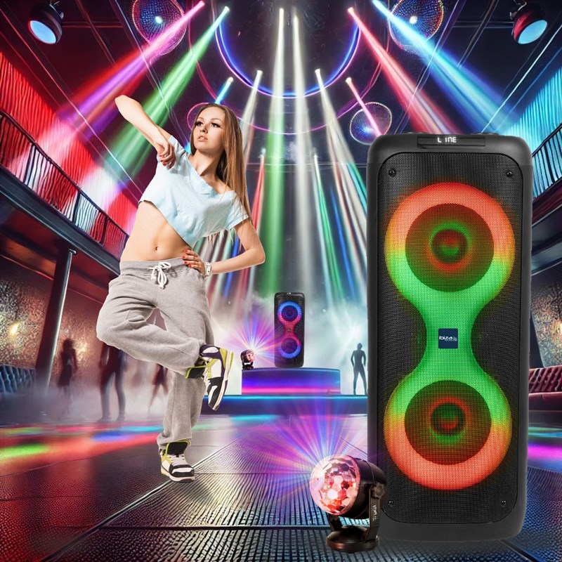 Pack Enceinte Autonome sans fil Bluetooth 700W USB SD TWS Ibiza Sound COLUMBA700 - Boule Disco RGB L
