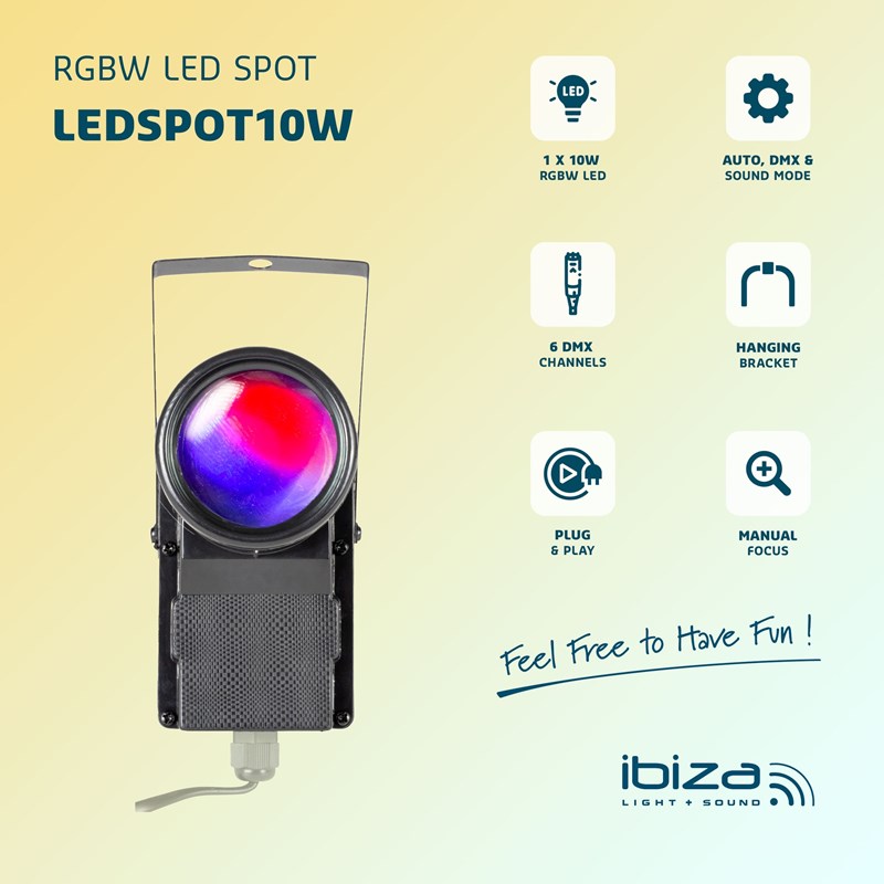 Projecteur LED 10W RVBB 6 canaux DMX portable - infos