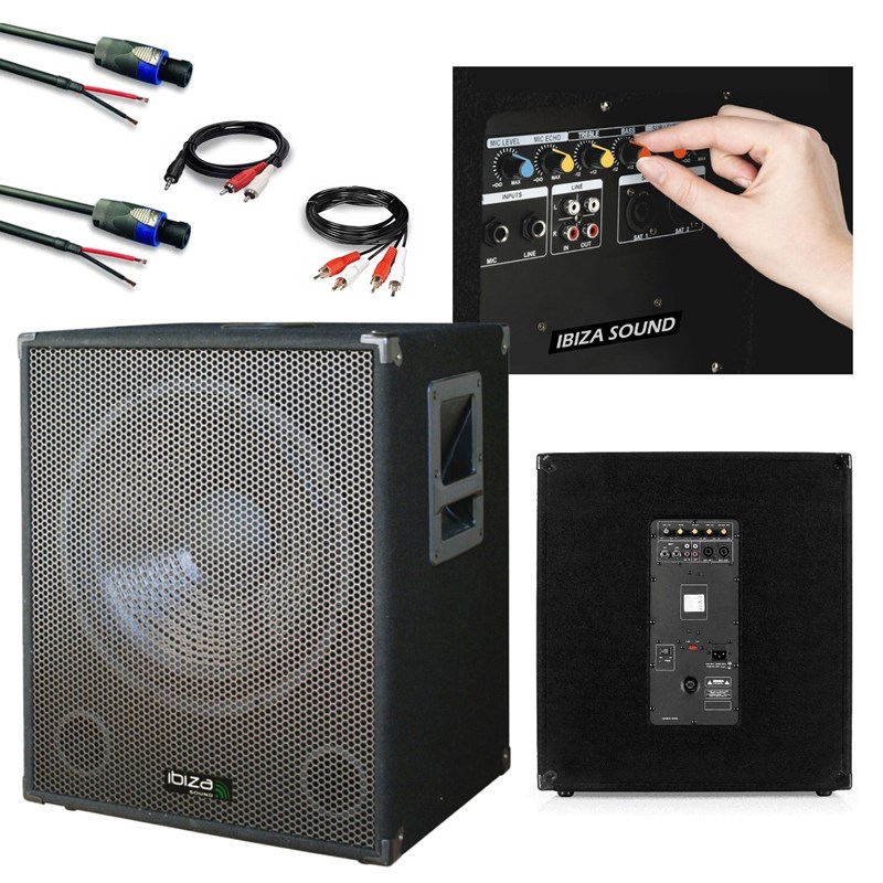 Pack 2 enceintes sono - Caisson 800W - 2 Projecteurs - 2 Machines à bullesSono DJ, Puissance 800W, C