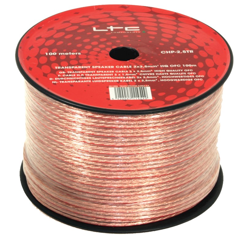 Câble audio 2x0,75 mm² transparent - 100 m - bobine