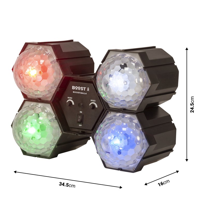 Séquenceur lumière 4 Astros LED RVBW - Auto/Musique BOOST-BALL4 - dimensions