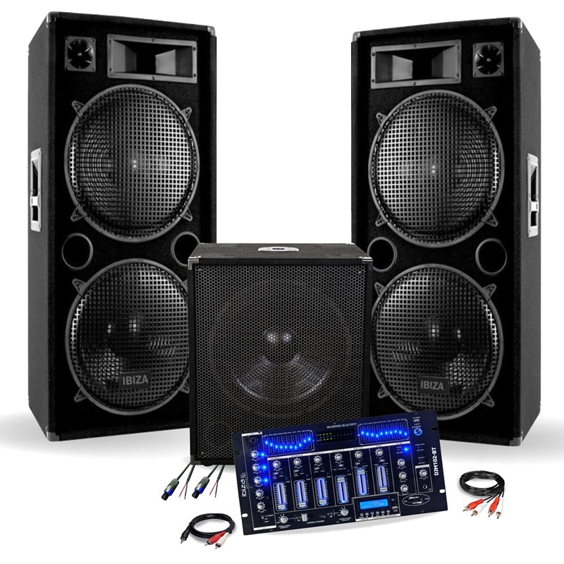 Pack Sono Pro IBIZA - 2 Enceintes STAR212 2x1500W Bass Reflex  + Caisson Actif IBIZA SUB15A 800W + M