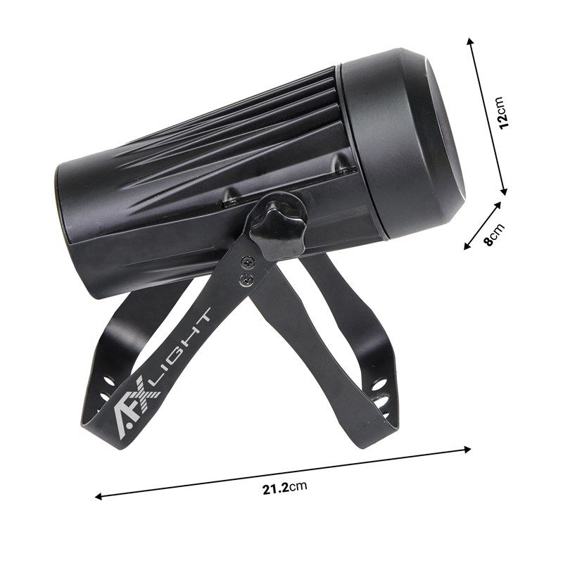 Projecteur LED RGBW 15W compact avec DMX 7 modes - dimensions