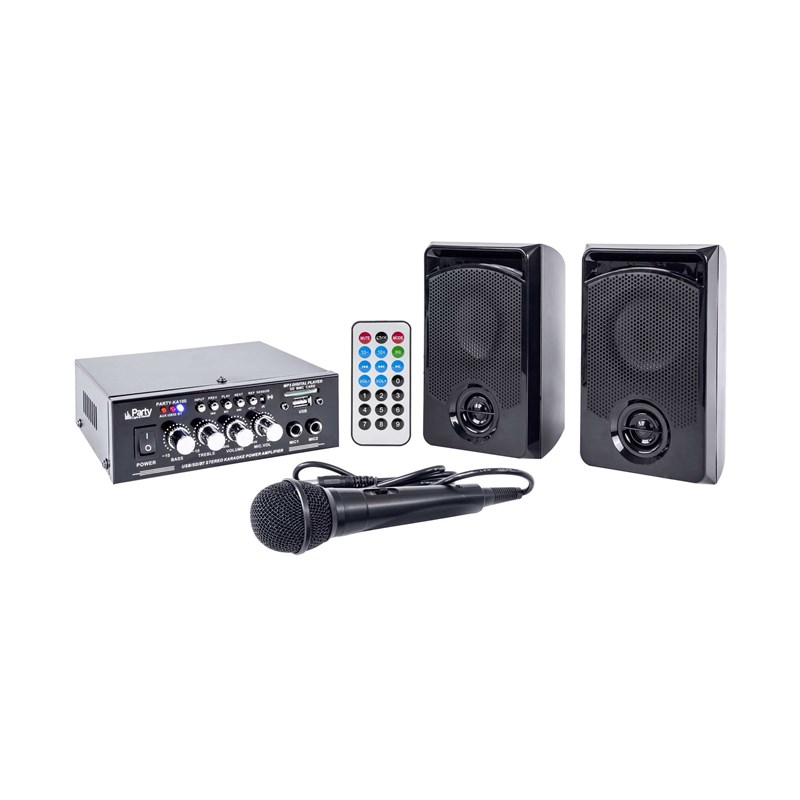Kit Karaoké complet - Ampli 2x50W, 2 enceintes, micro, BT & USB enfant